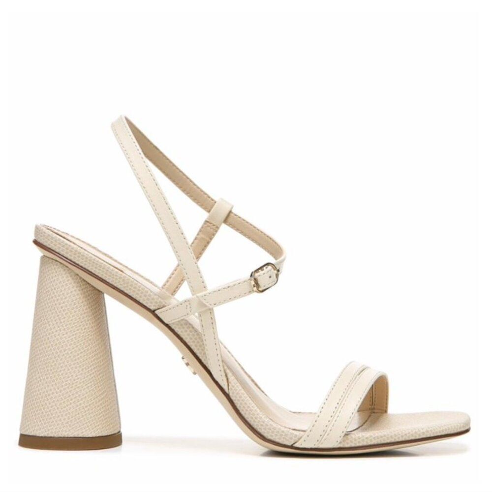 Sam Edelman Kit Ivory Square Toe Slingback‎ Strap Cylindrical Block Heel Sandals